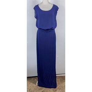 Leith Size Medium Sleeveless Open Back Maxi Dress Navy Blue Sheer Party Event